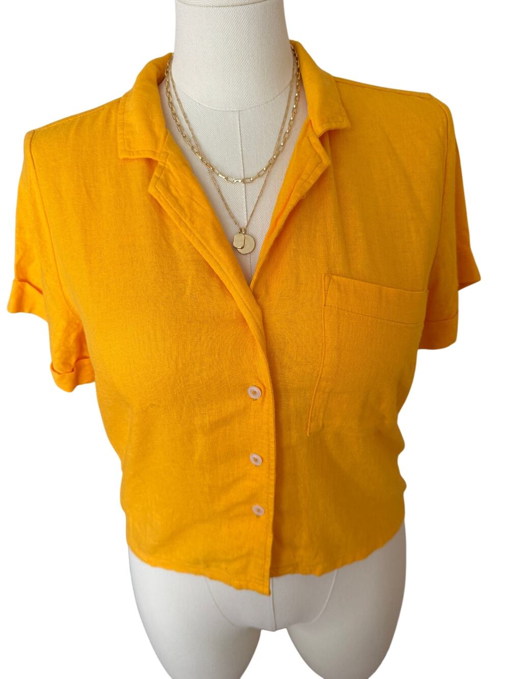 Banana Republic Mustard Yellow Linen Blend Button-Up Blouse - Medium